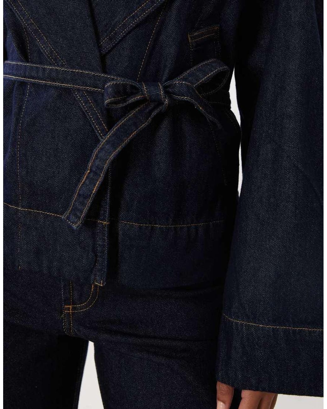Mango Blue 100% Cotton Belted Short Denim Jacket