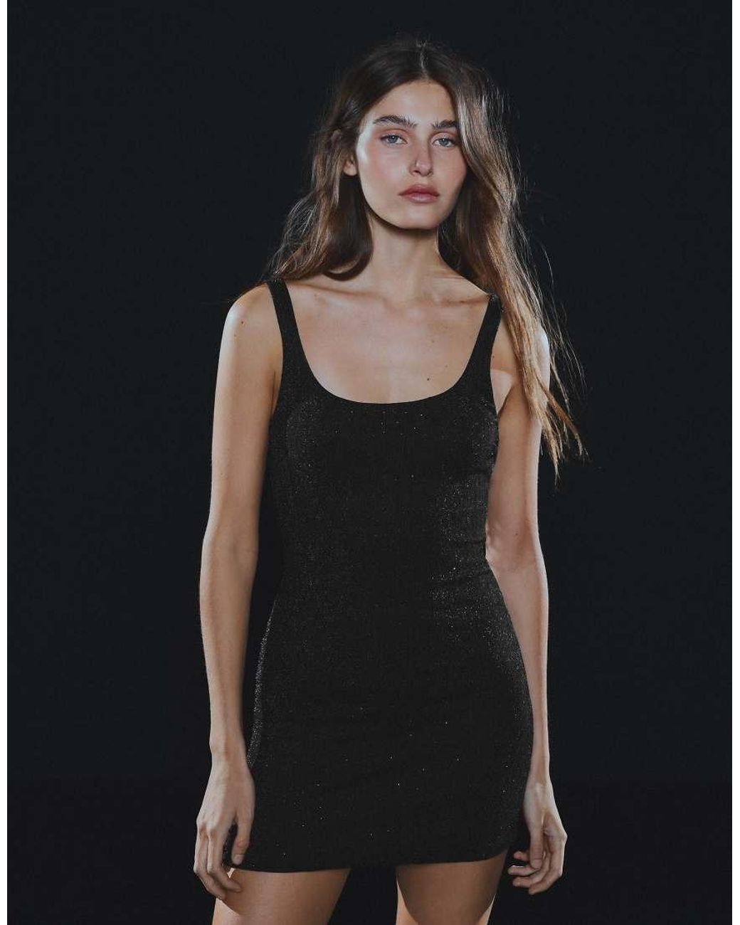 Bershka Black Metallic Thread Strappy Mini Dress