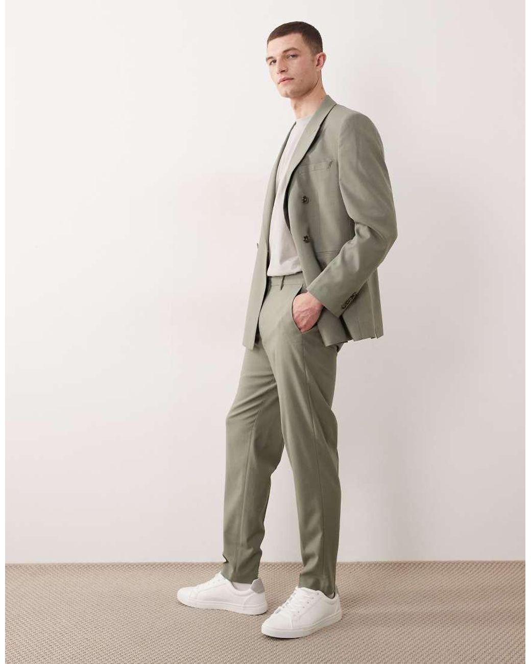 ASOS Natural Tapered Suit Trousers for men