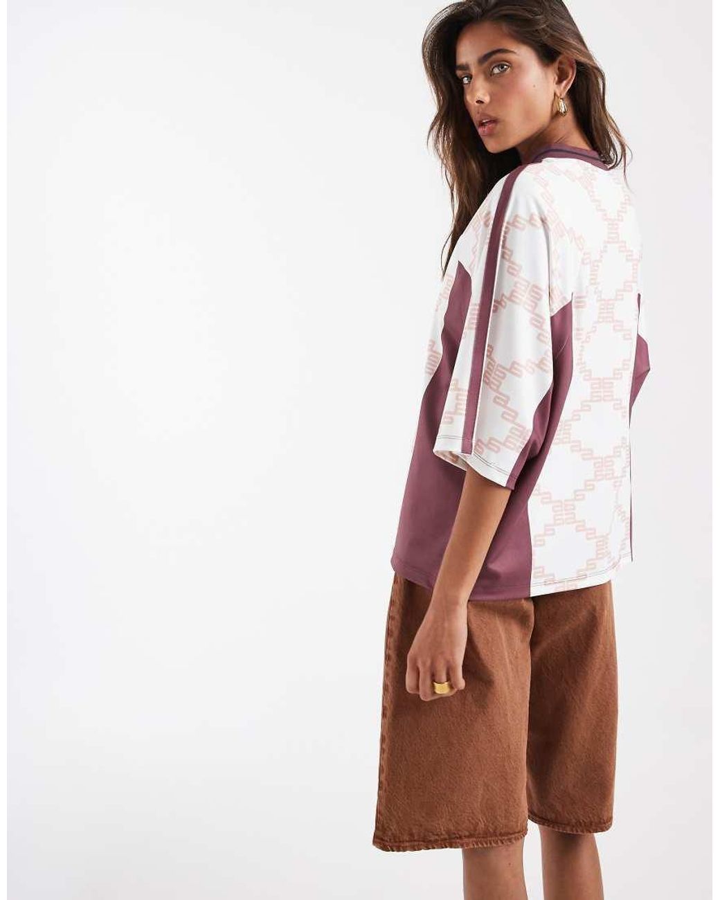 ASOS Pink Oversized V Neck Football T-shirt With Geometric Print