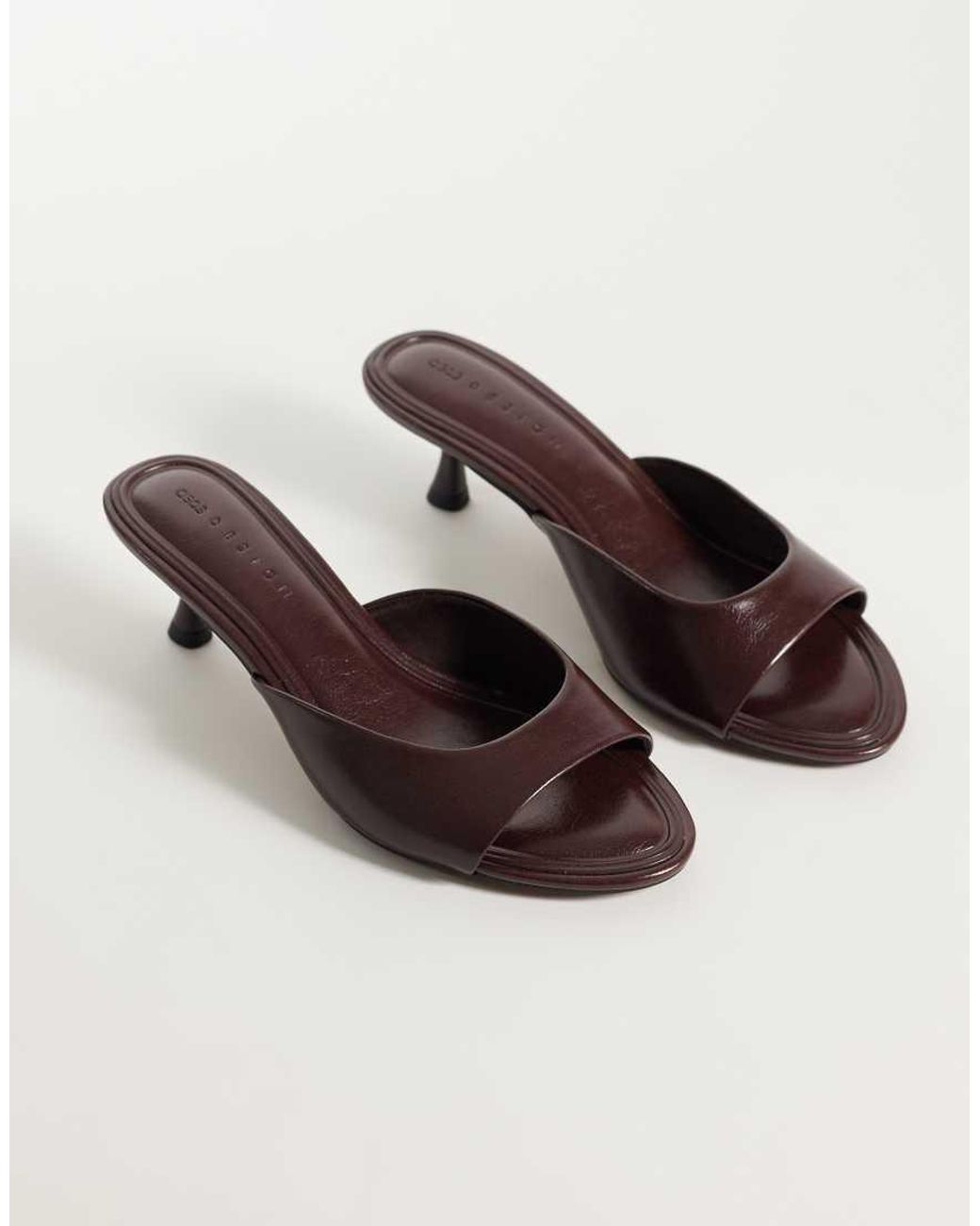 ASOS Brown Wide Fit High-five Kitten Heel Mules