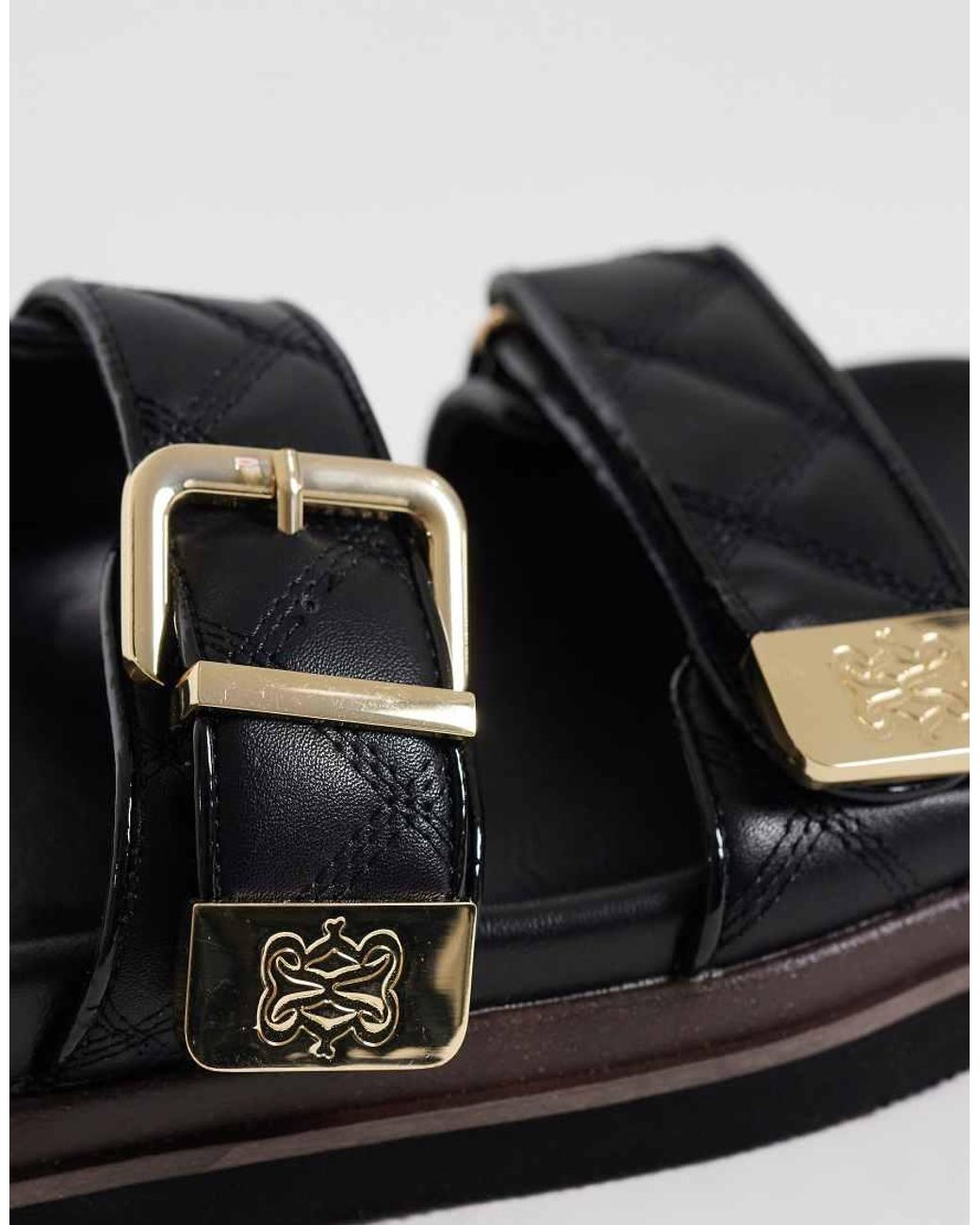 River Island Black Quilted Double Strap Footbed Sandals