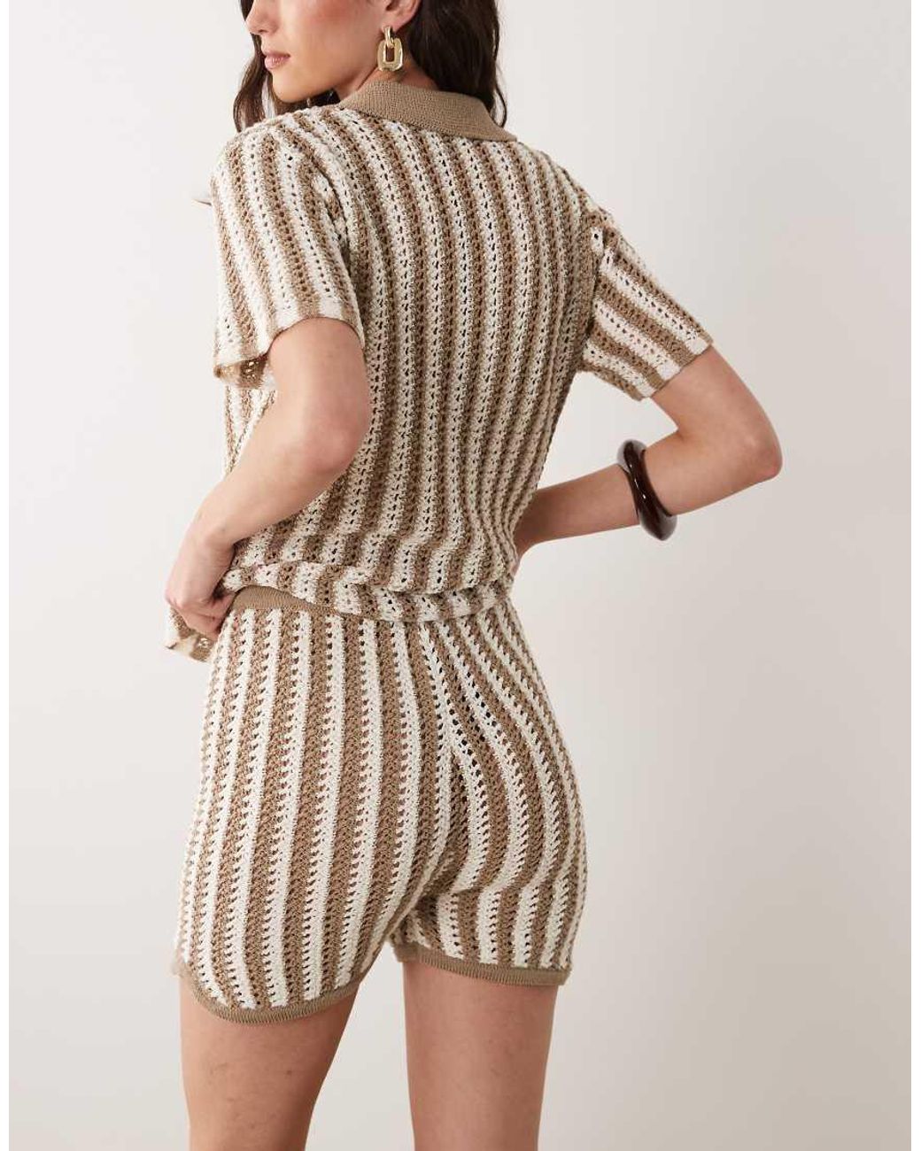 ASOS Natural Knitted Crochet Micro Short Co-ord