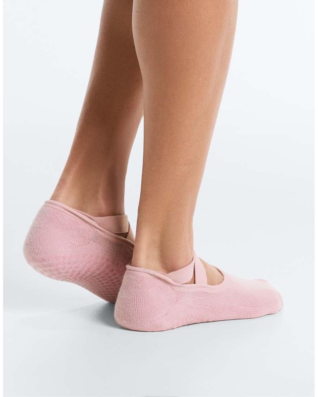 Oysho Pink 2 Pairs Of Padded Cotton Blend Yoga And Pilates Socks With Crossover Straps