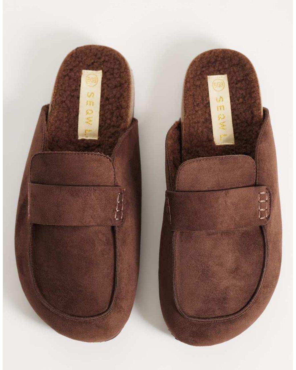 SEQWL Brown Soda Faux Fur Lined Slip On Loafer Mules