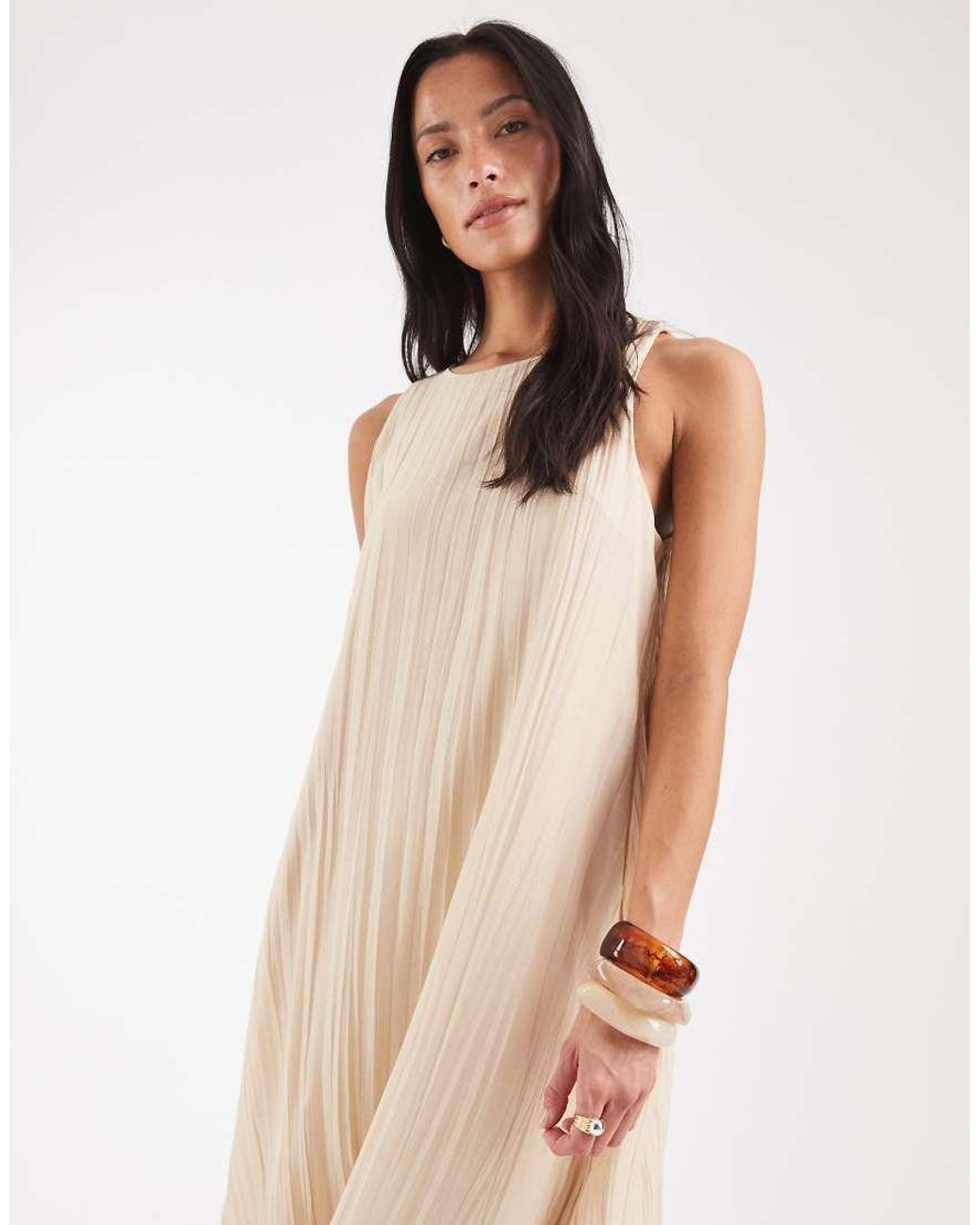 Object Natural Crinkle Plisse Sleeveless Trapeze Maxi Dress