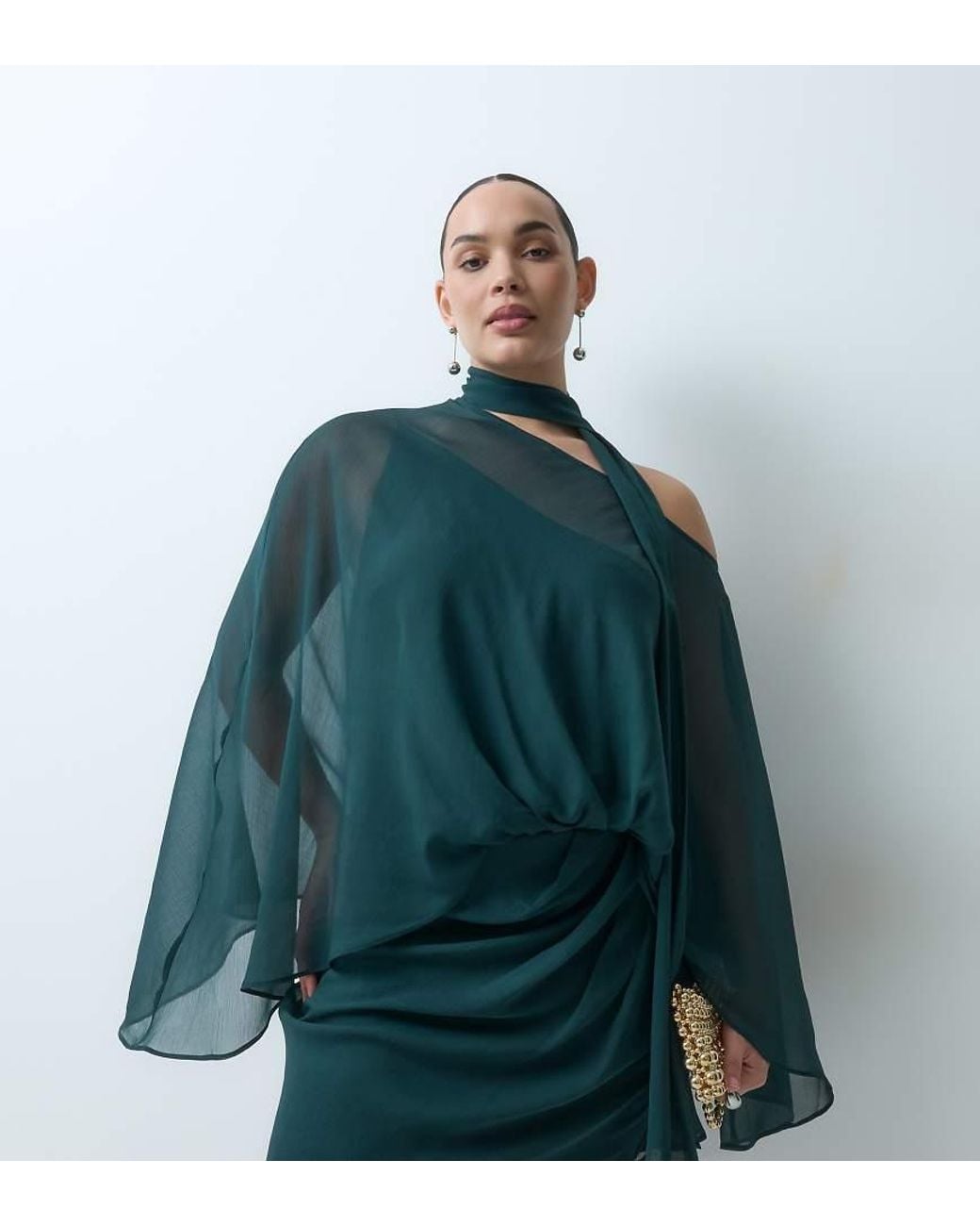 ASOS Green Asos Design Curve Off Shoulder Chiffon Cape Mini Dress With Scarf