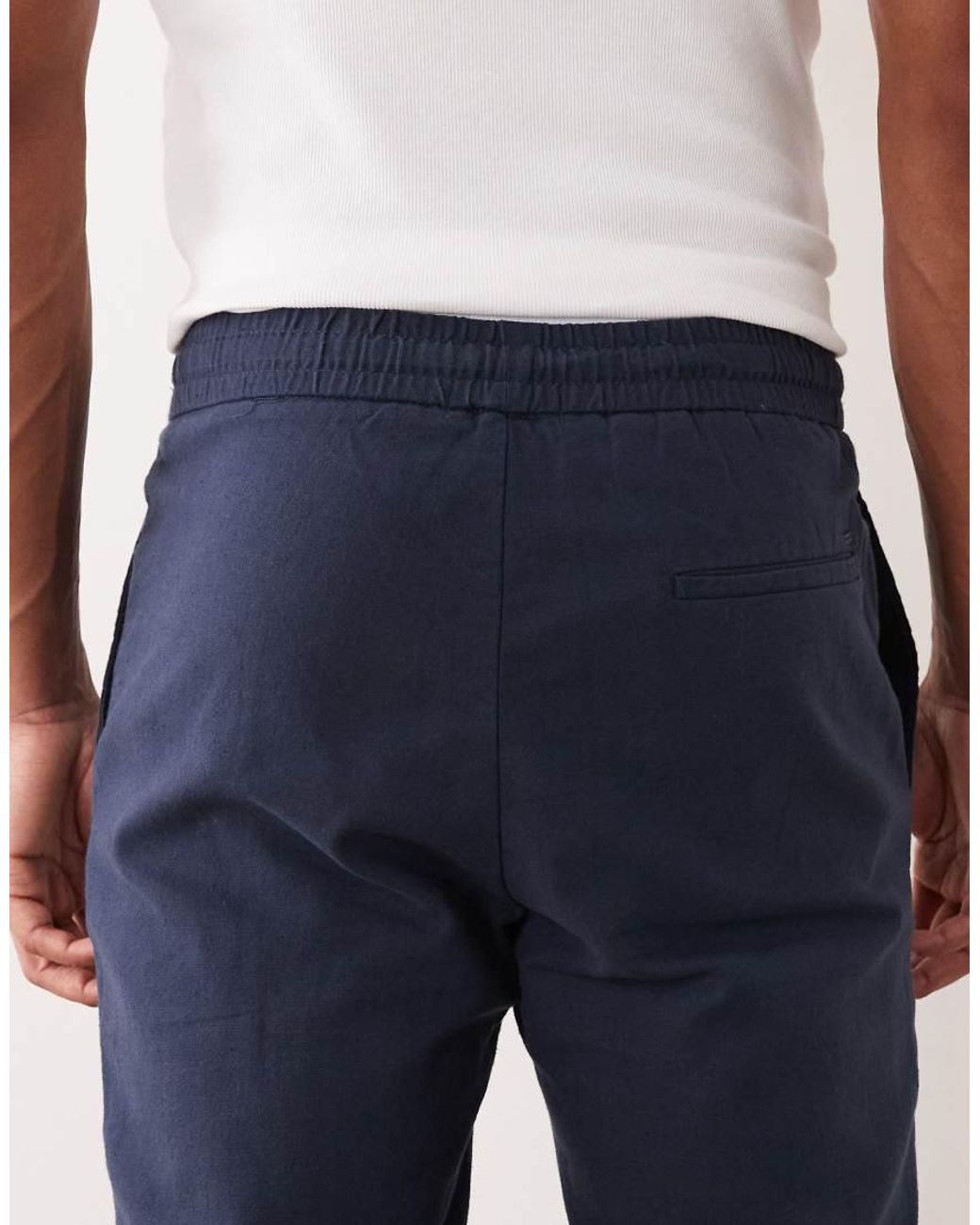 Only & Sons Blue Linen Mix Cropped Trouser for men