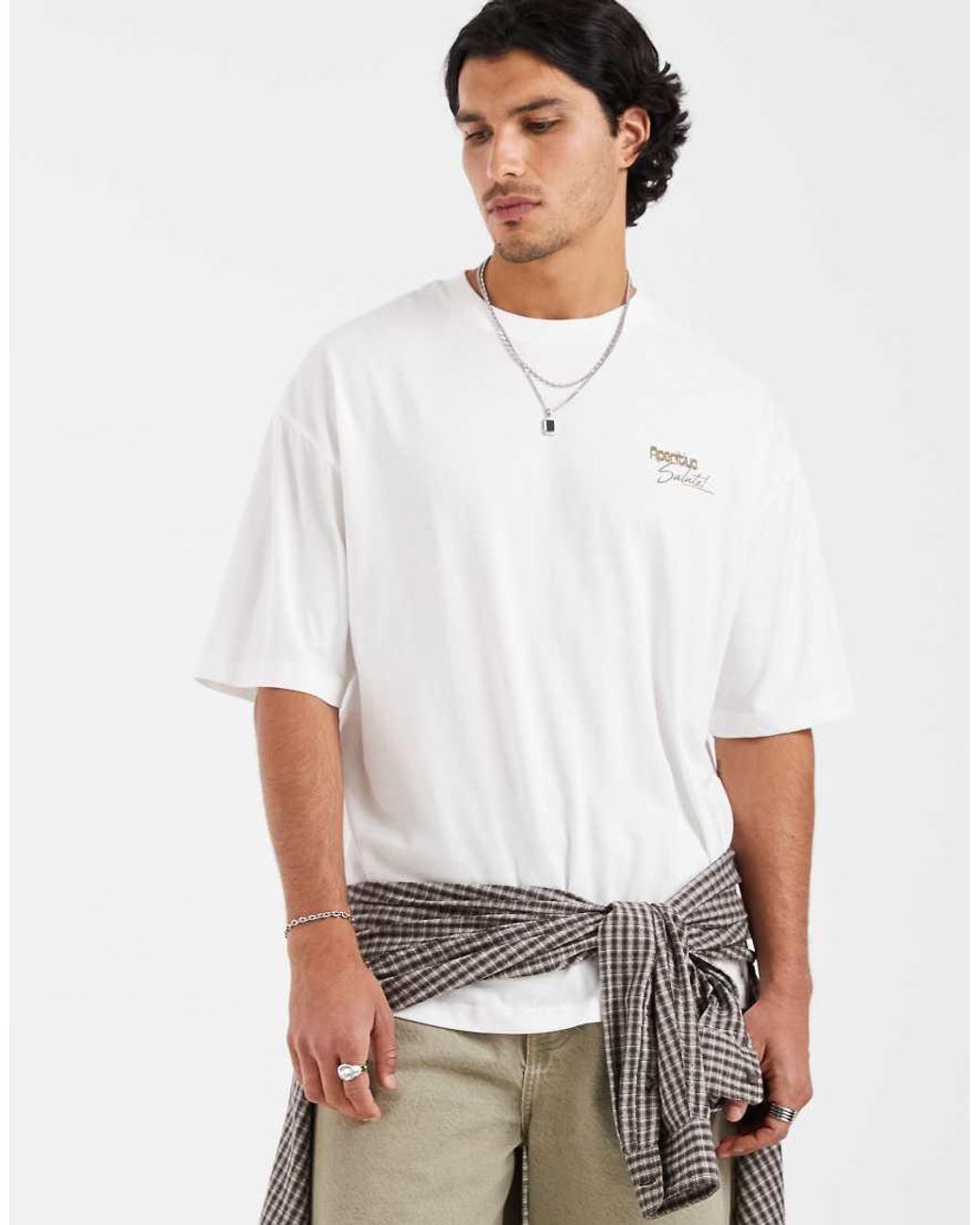 ASOS White Boxy Oversized T-shirt With Cocktail Back Graphic And Embroidery Detail for men