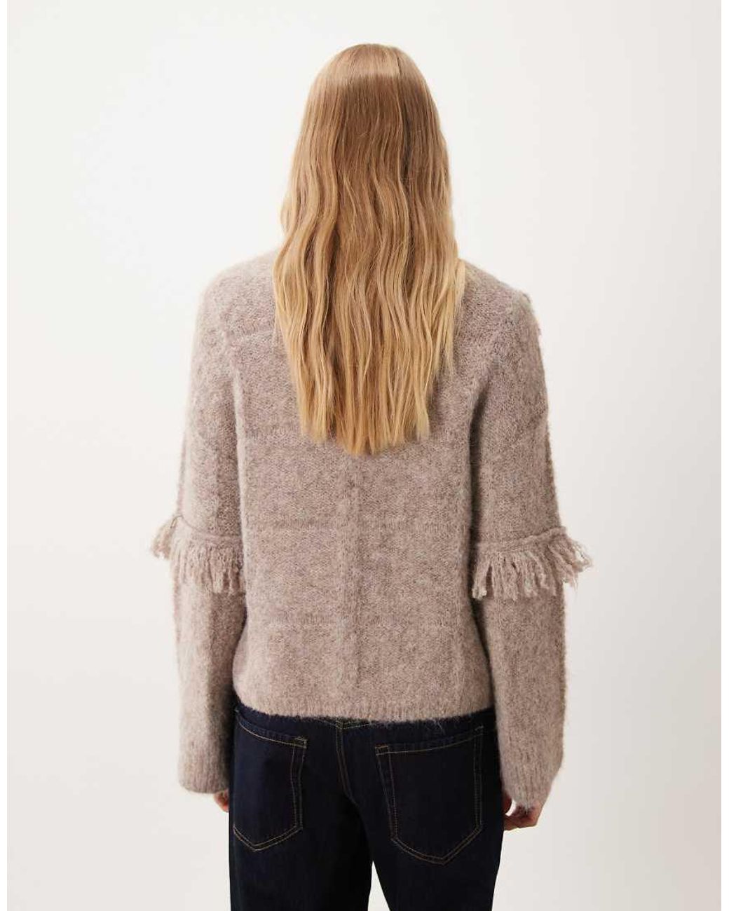 Vila Brown Oversized Knitted Jumper With Fringe Trim