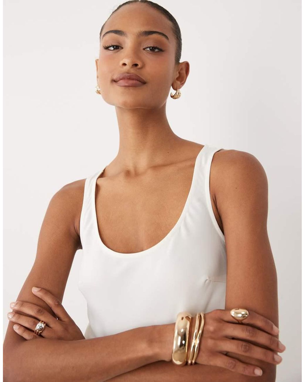 Y.A.S Natural Scoop Neck Satin Maxi Dress