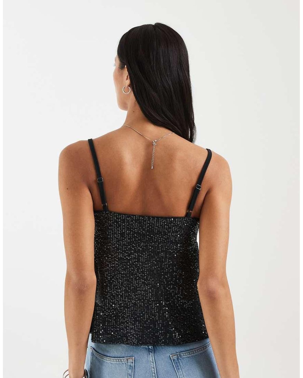 Hollister Black Sequin Tie Front Babydoll Cami