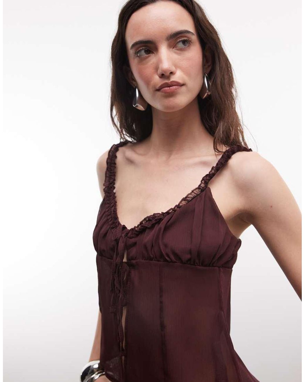Reclaimed Vintage Brown Crinkle Chiffon Blouse