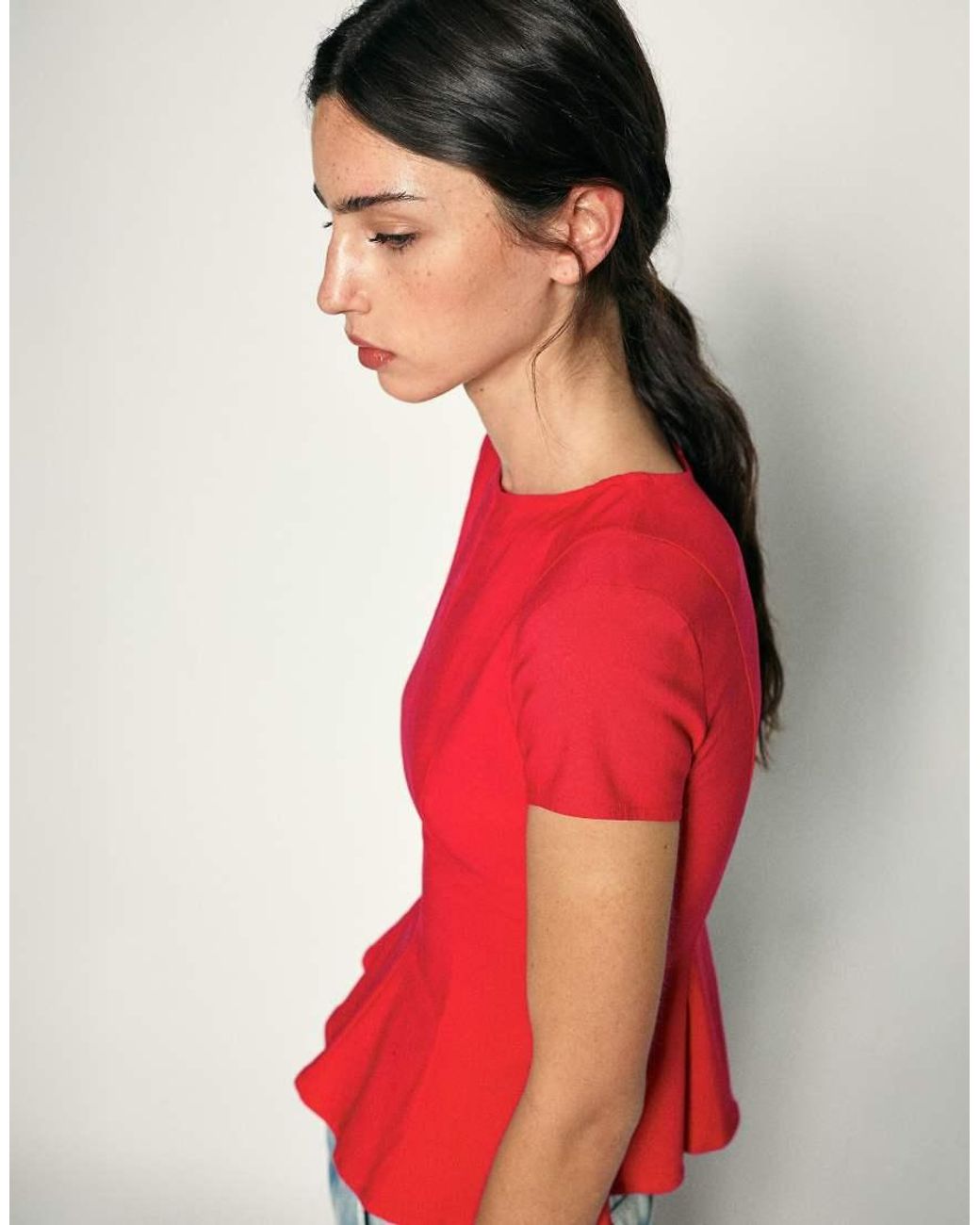 Pull&Bear Red Peplum Top