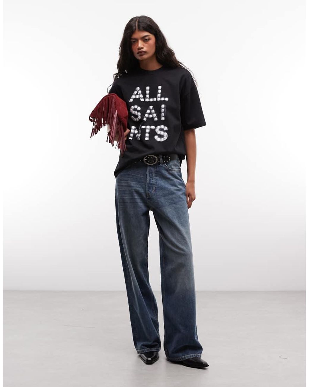 AllSaints Black Neon Etta Graphic Logo T-shirt