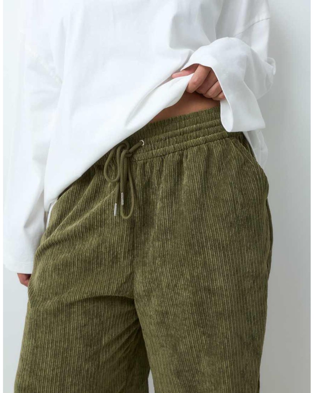 ASOS Green Asos Design Curve Pull On Waist Wide Leg Cord Trousers