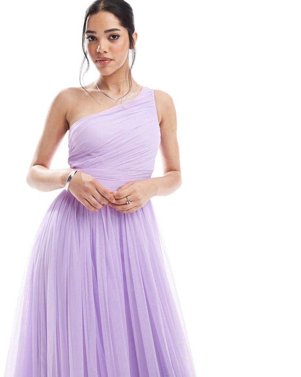 LACE & BEADS Purple Bridesmaid One Shoulder Maxi Dress