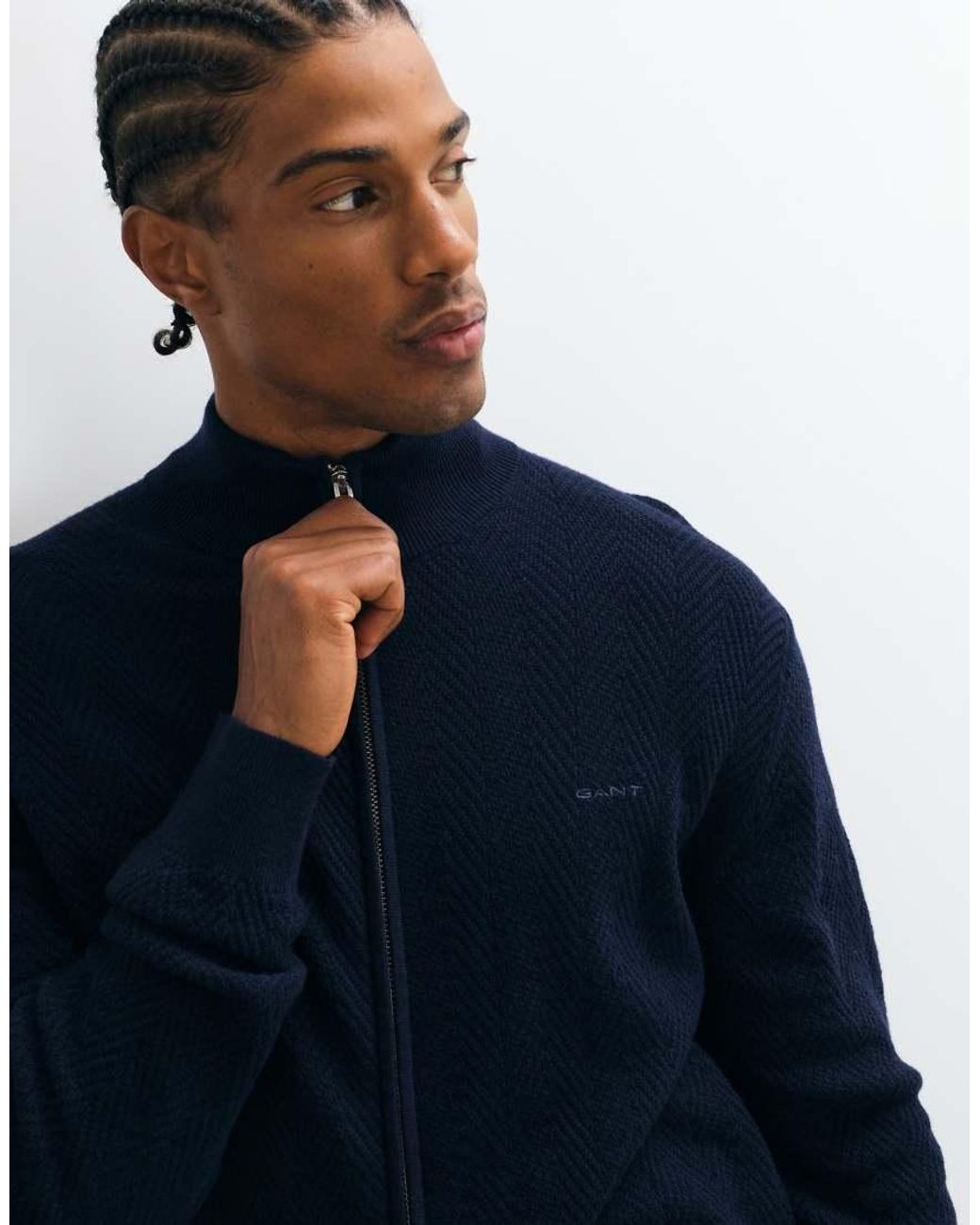 Gant Blue Herringbone Zip Cardigan for men