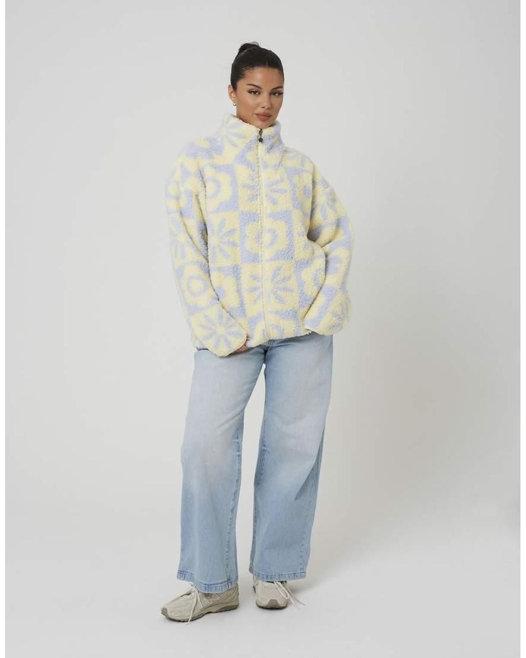 Brave Soul Natural Sherpa Fleece Floral Print Sweatshirt