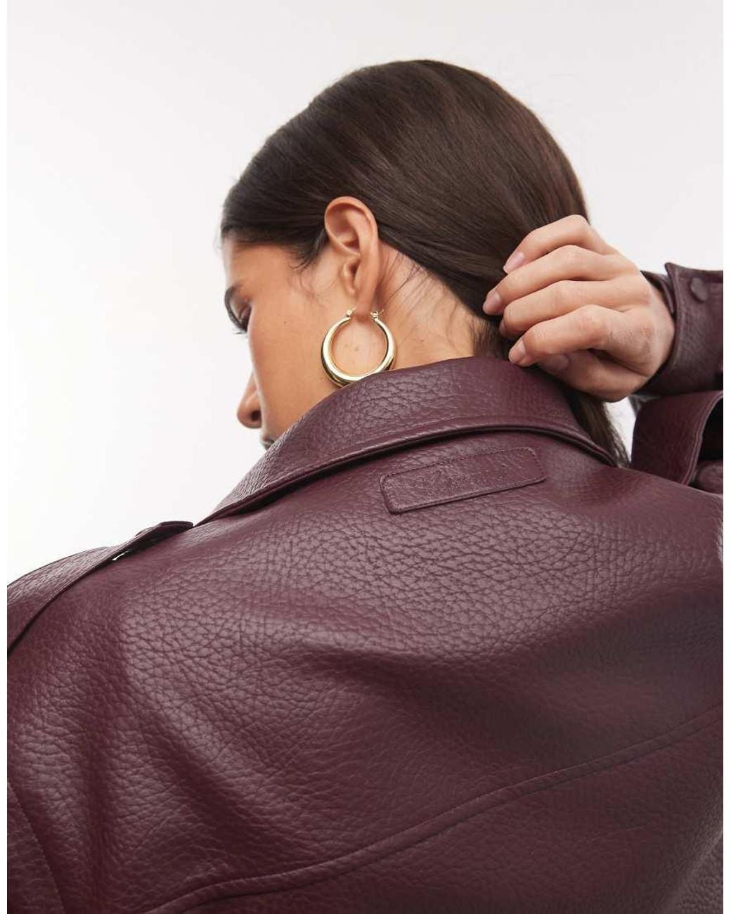 CERNUCCI Purple Textured Faux Leather Funnel Neck Biker Jacket