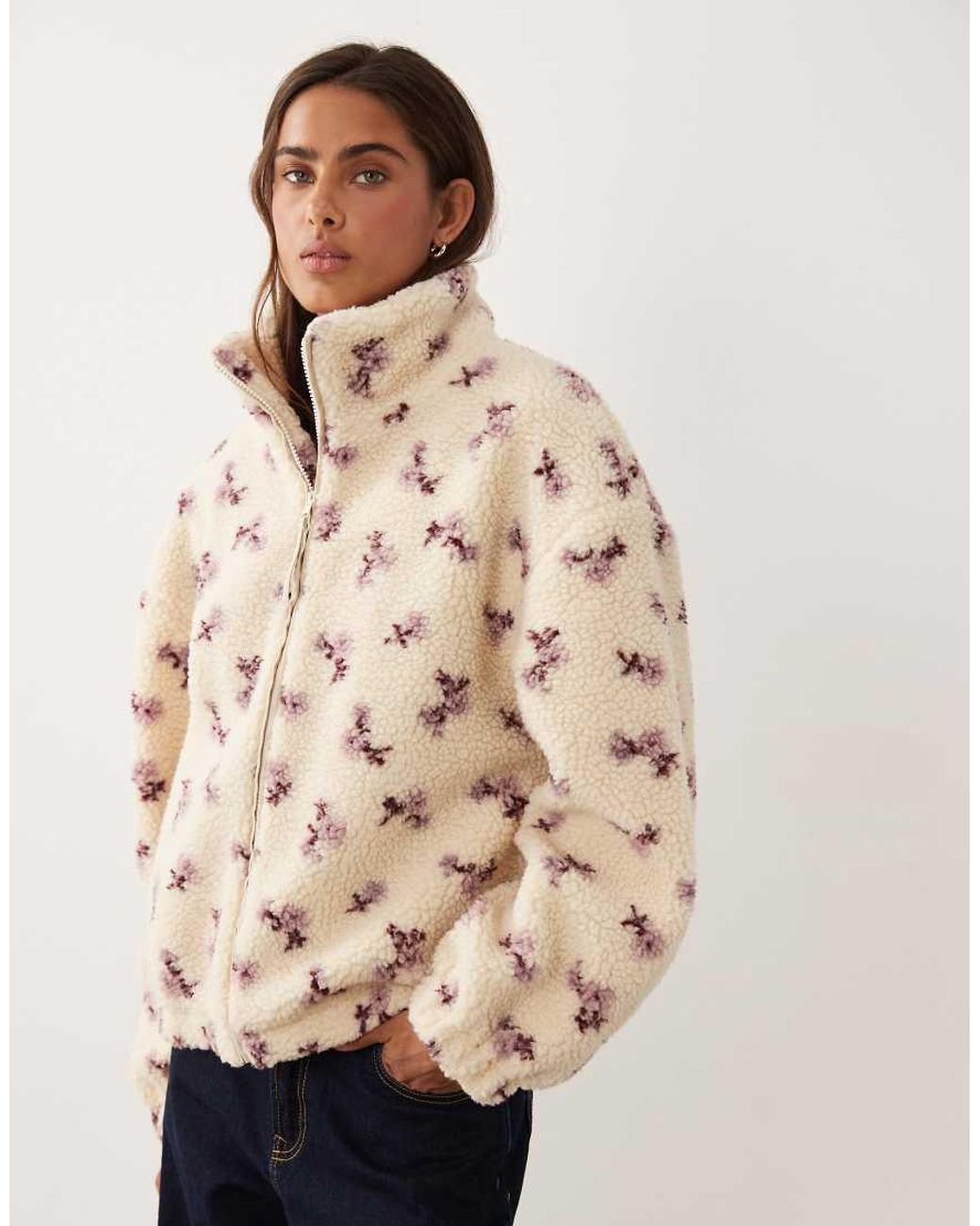 Miss Selfridge Natural Borg Fleece Jacket