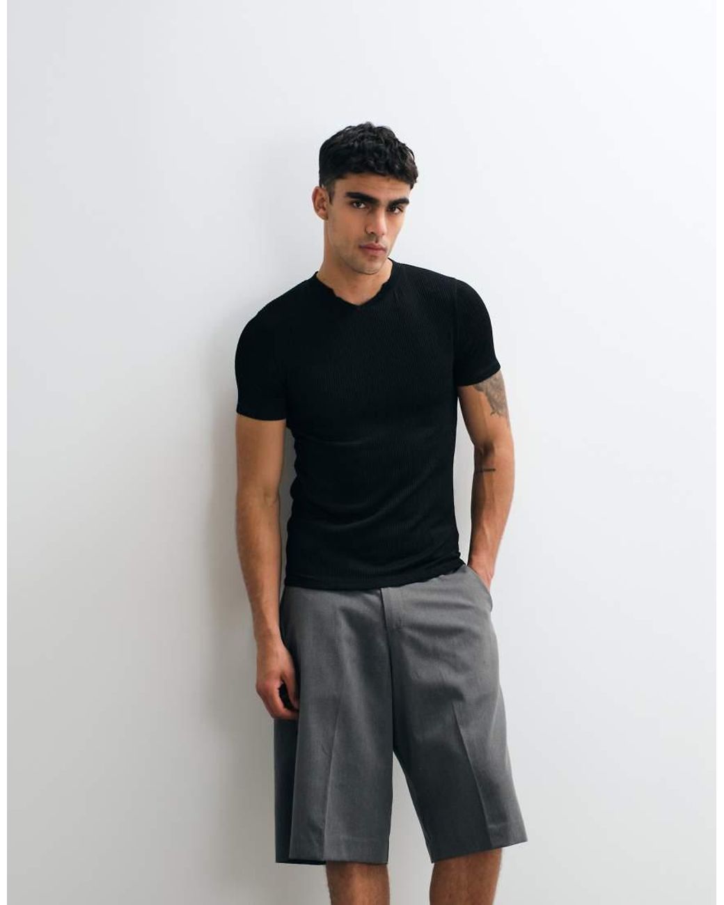 ASOS Black Muscle Fit T-shirt With Notch Neck for men