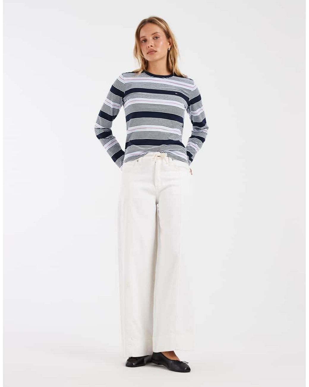Tommy Hilfiger Blue Cotton Flag Logo Long Sleeve T-shirt