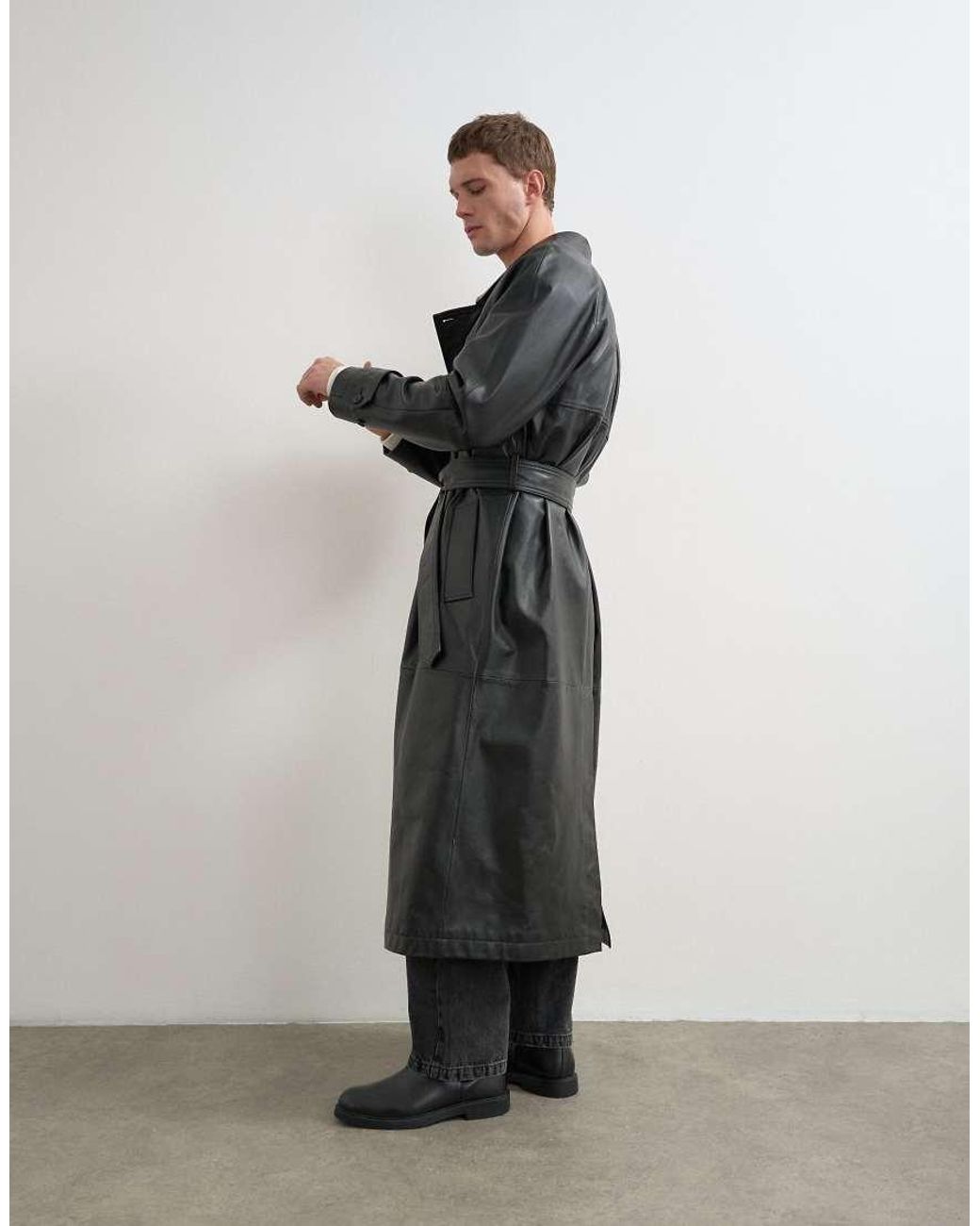 Giacca Trench Lunga di Topman in Black da Uomo