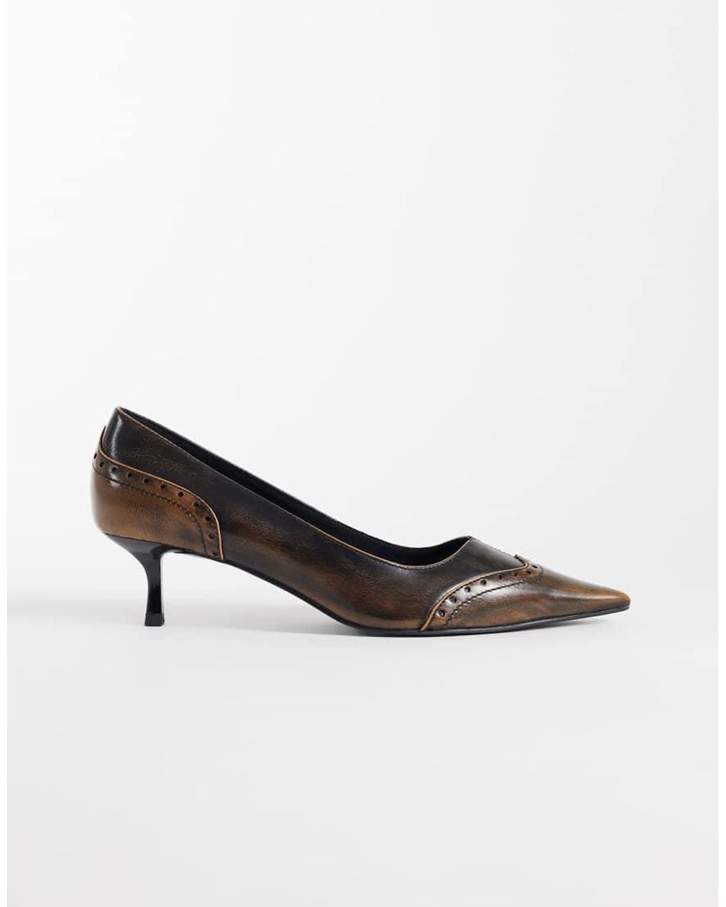 ASOS Black Shirley Brogue Detailed Kitten Heeled Shoes