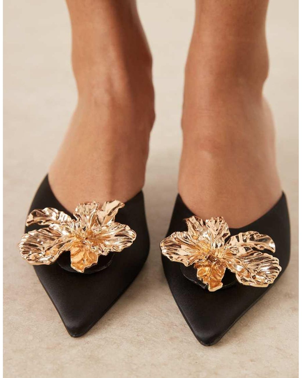 ASOS Gray Savvy Flower Trim Detail Mid Heel Mules