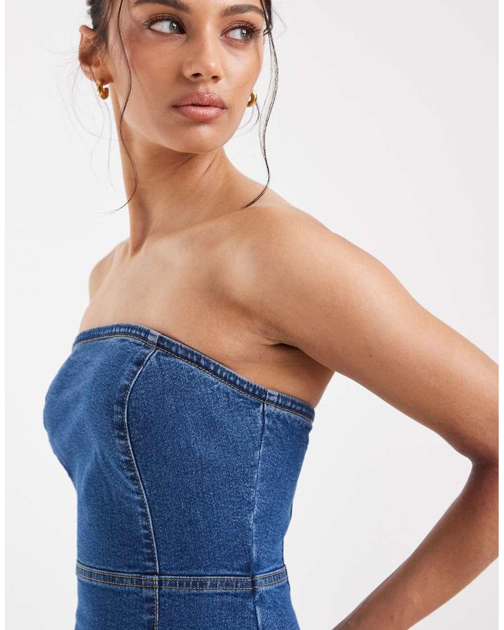 ASOS Blue Denim Bandeau Mini Dress