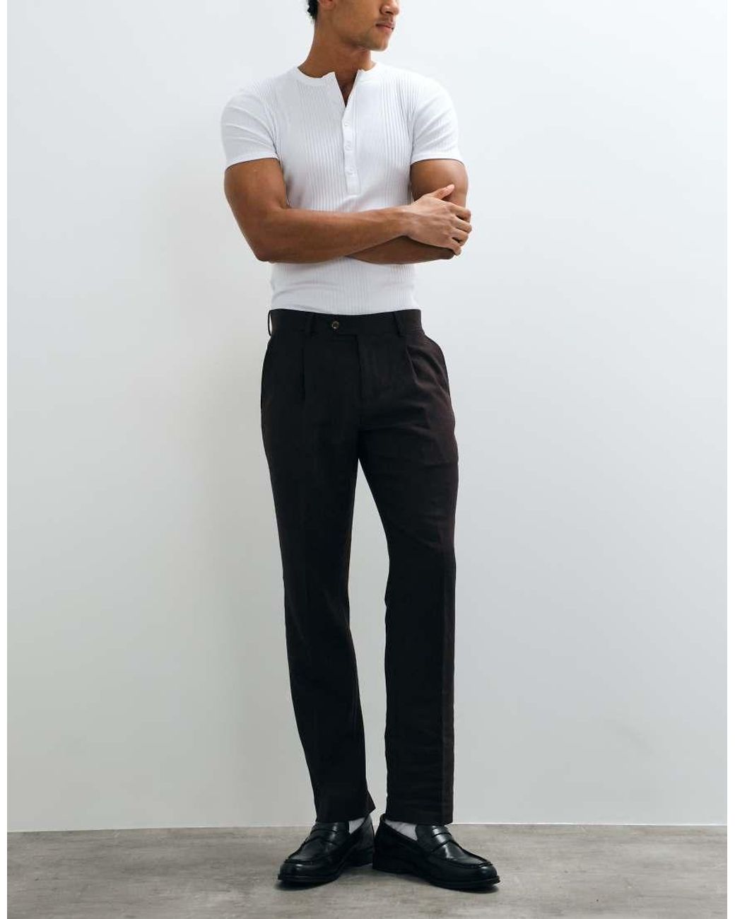 River Island Gray Linen Blend Suit Trousers for men