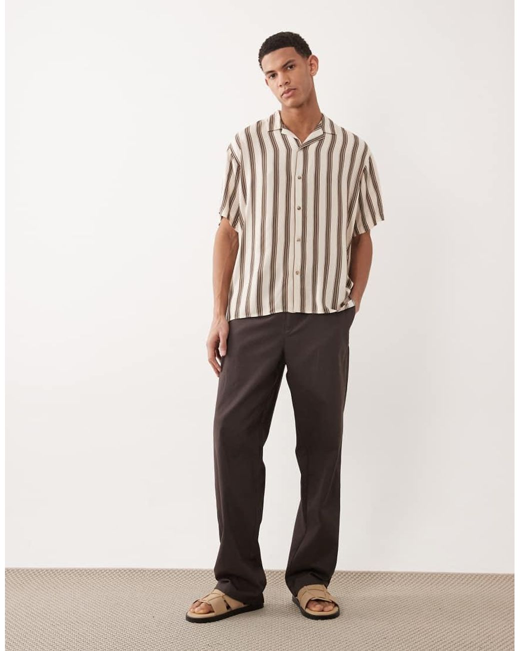 Jack & Jones Brown Stripe Shirt With Short Sleeves for men