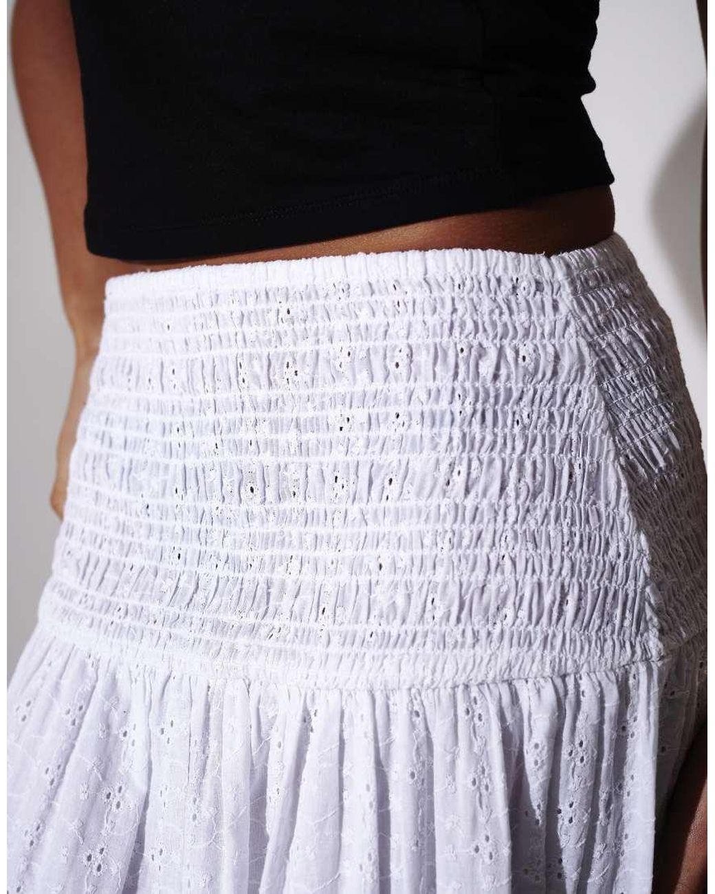 South Beach White Broderie Smocked Waist Maxi Skirt