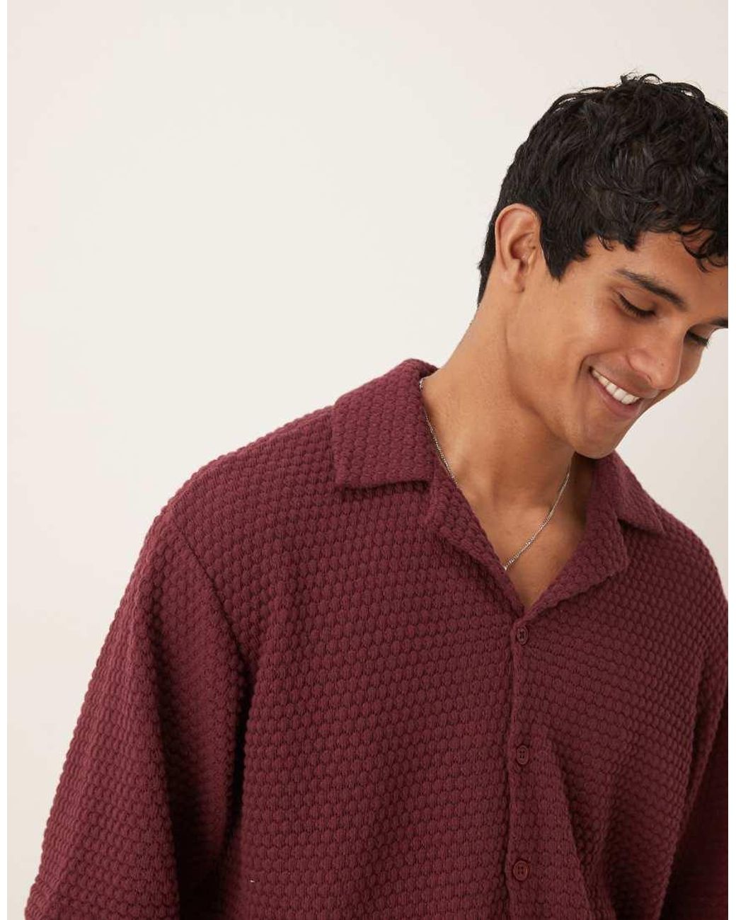 ASOS Red Co-Ord Oversized Half Sleeve Crochet Shirt for men