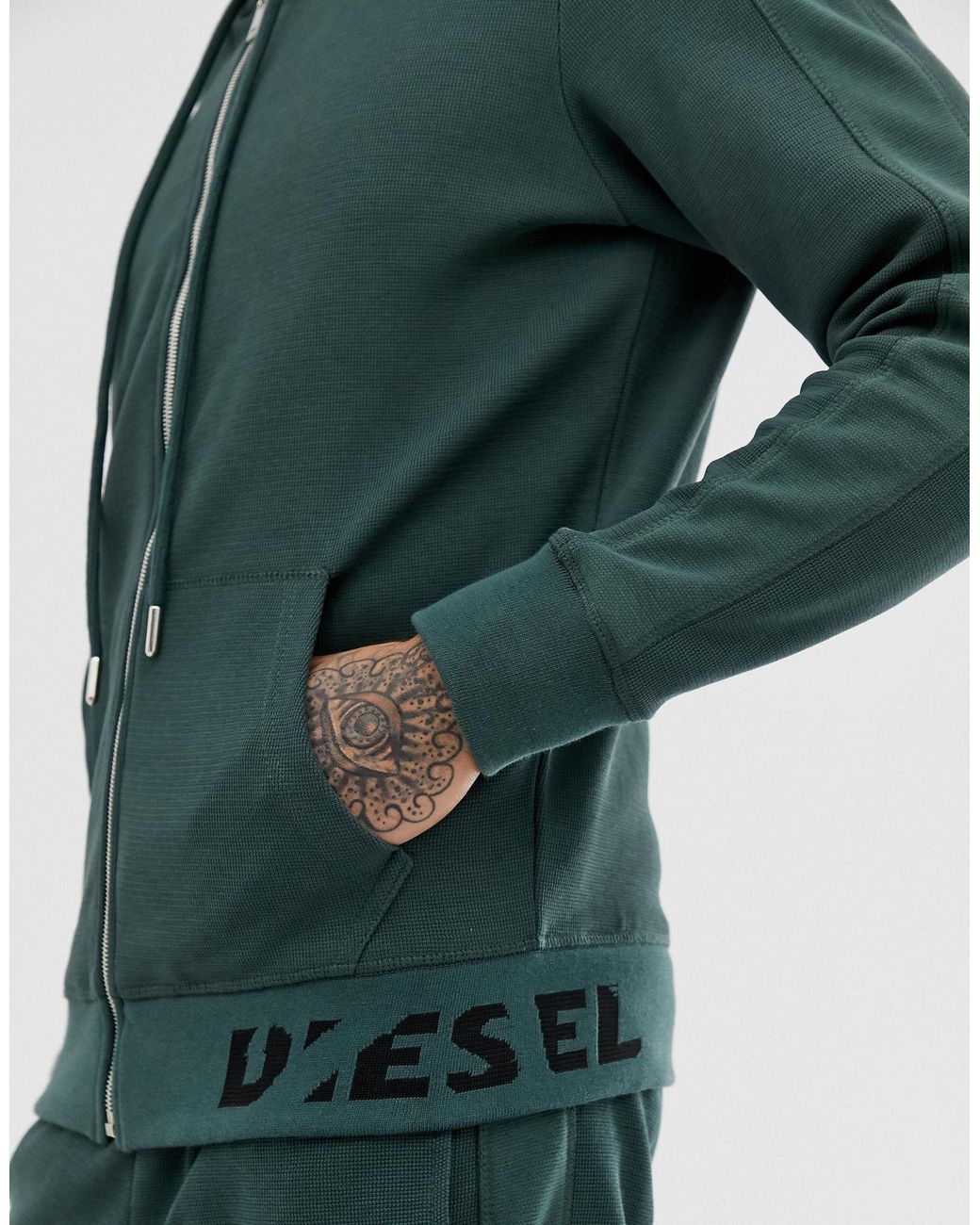 DIESEL S-gina-j Zip Through Knitted Hoodie in Green for Men | Lyst