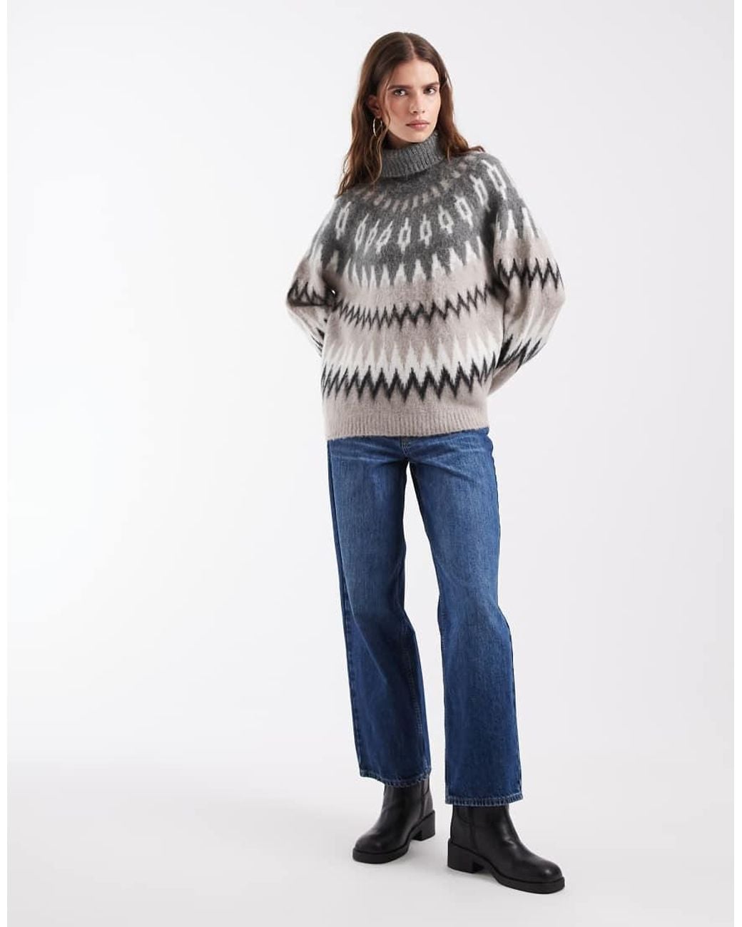Object Gray Roll Neck Fairisle Knit Jumper