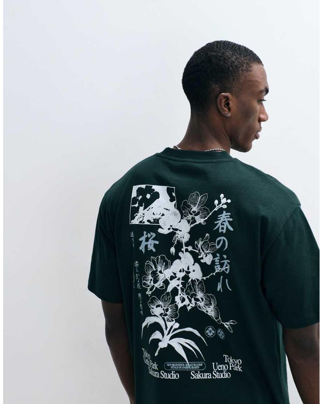 ASOS Blue Relaxed T-Shirt With Floral Graphic for men