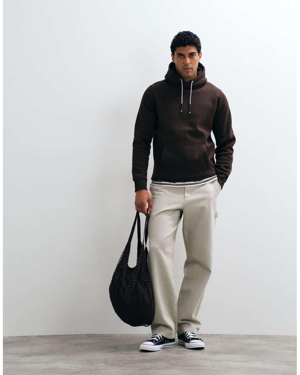 Brave Soul Black Hoodie With Contrast Drawstrings for men