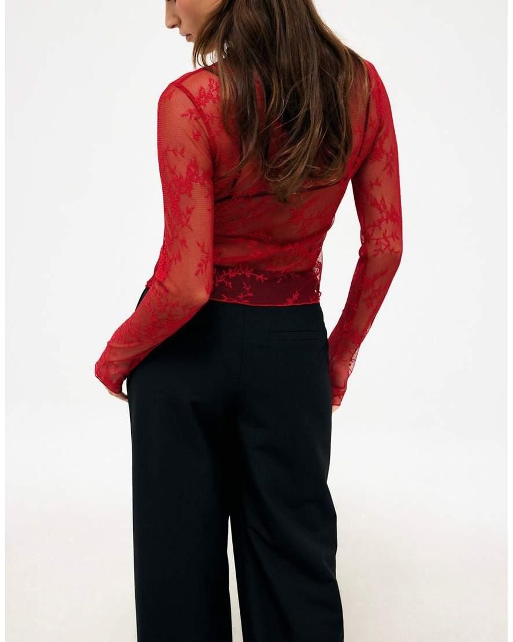 NA-KD Red Long Sleeve Lace Top