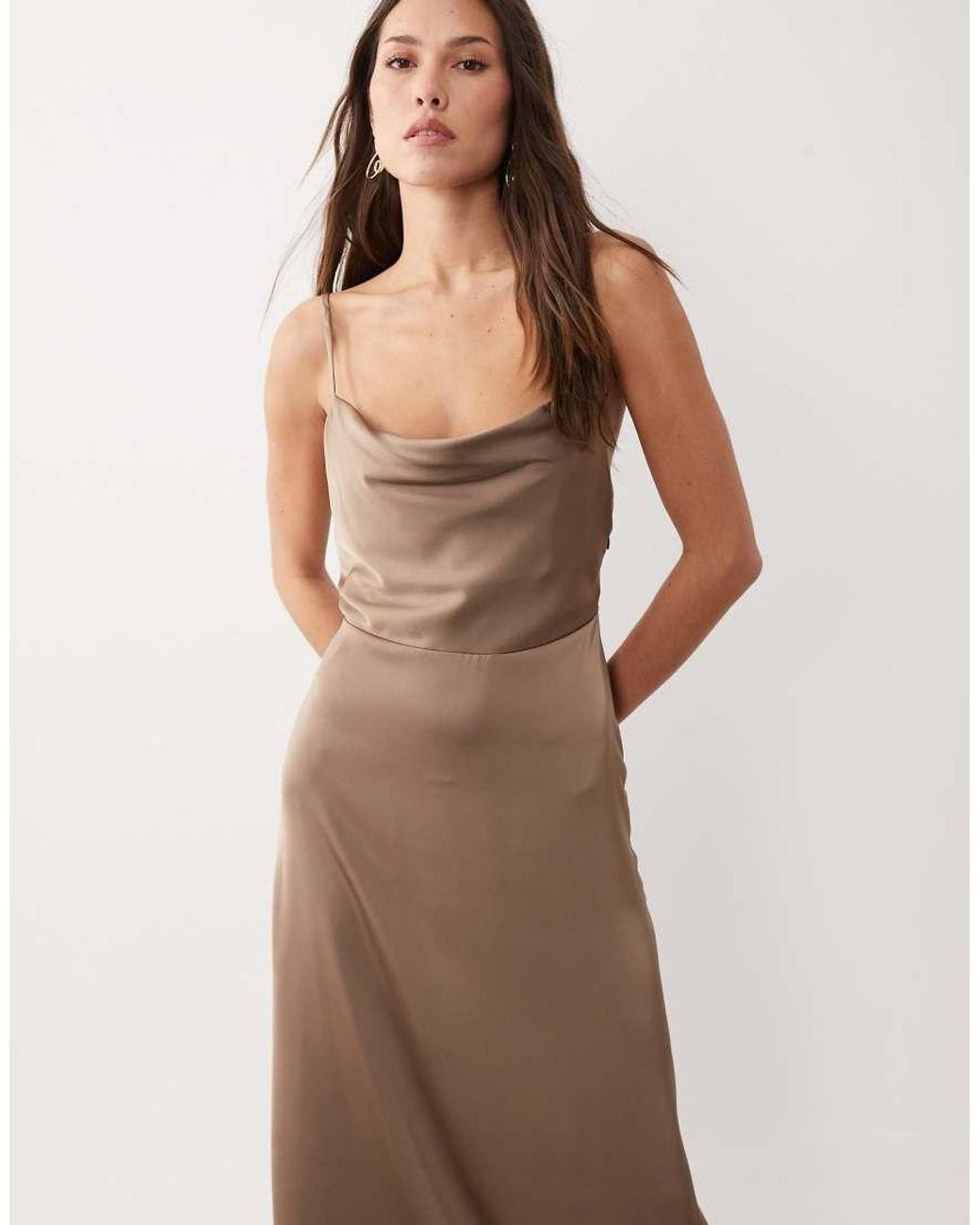 Vila White Satin Cowl Neck Cami Maxi Dress