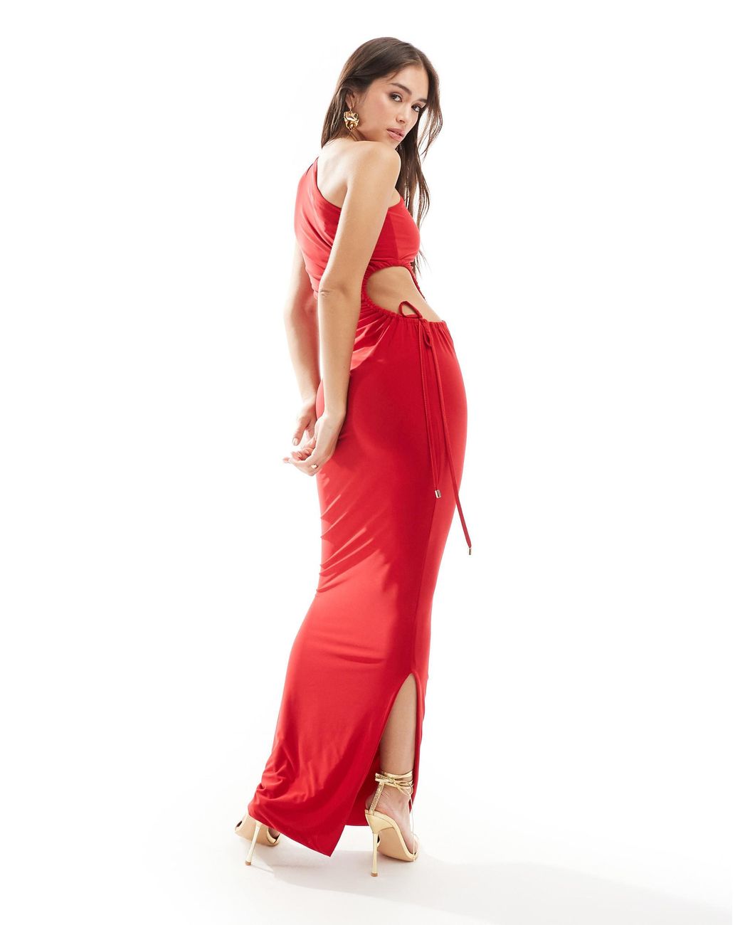 Style Cheat Slinky One Shoulder Maxi Dress With Side Cut Out in Red | Lyst