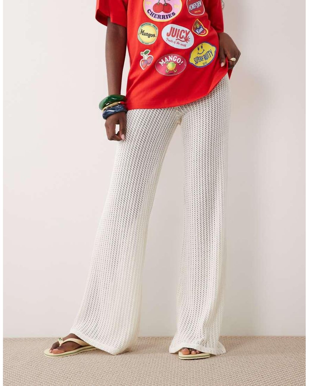 ASOS White Crochet Jersey Micro Waistband Trouser Co-Ord