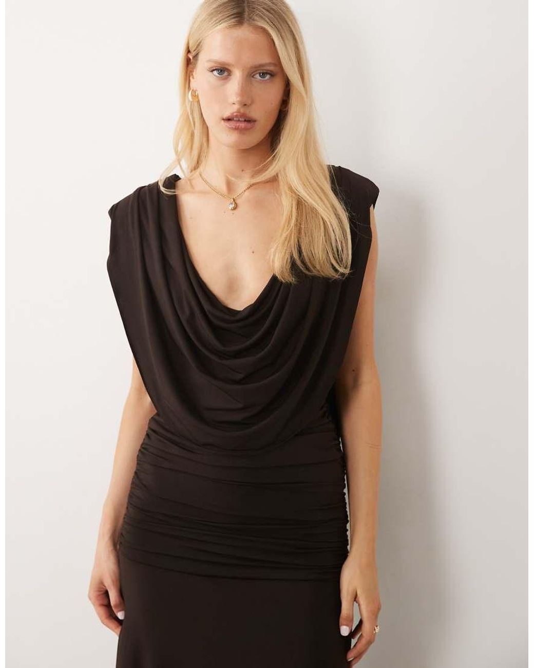 TFNC London Black Slinky Draped Cowl Neck And Back Maxi Dress