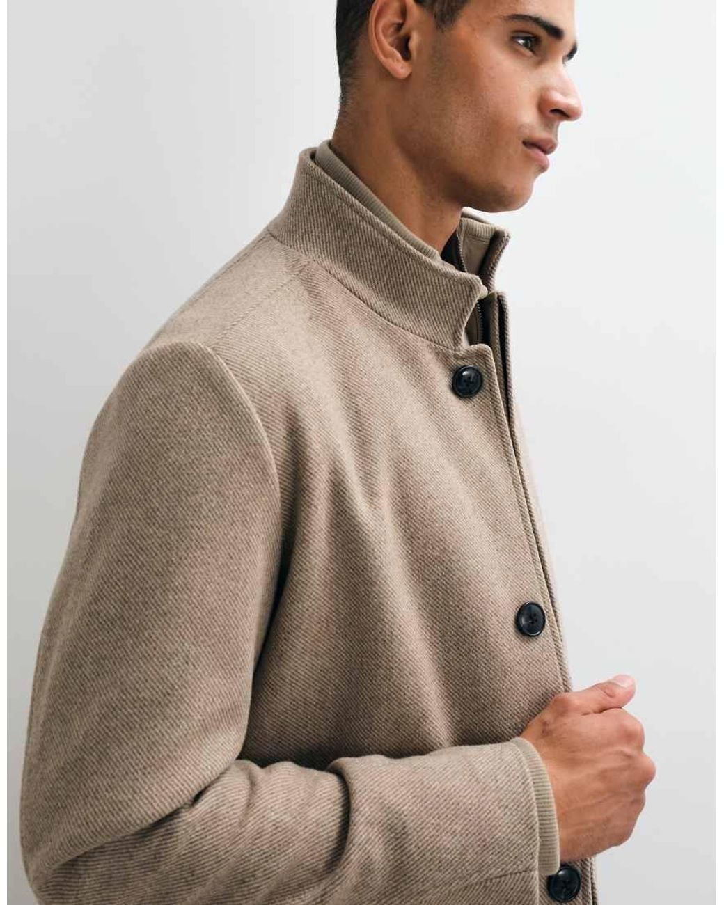 Jack & Jones Natural Wool Blend Coat With High Collar for men