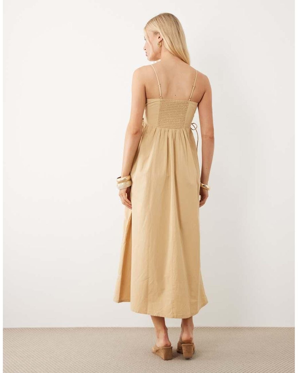 River Island Natural Tie Side Floral Embroidered Midi Dress