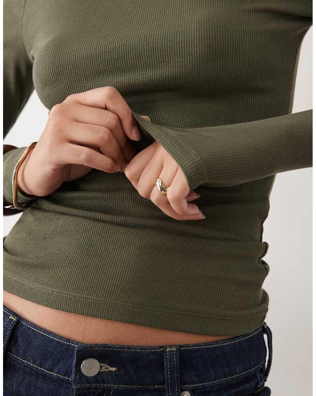 Brave Soul Blue Long Sleeve Ribbed Roll Neck Top