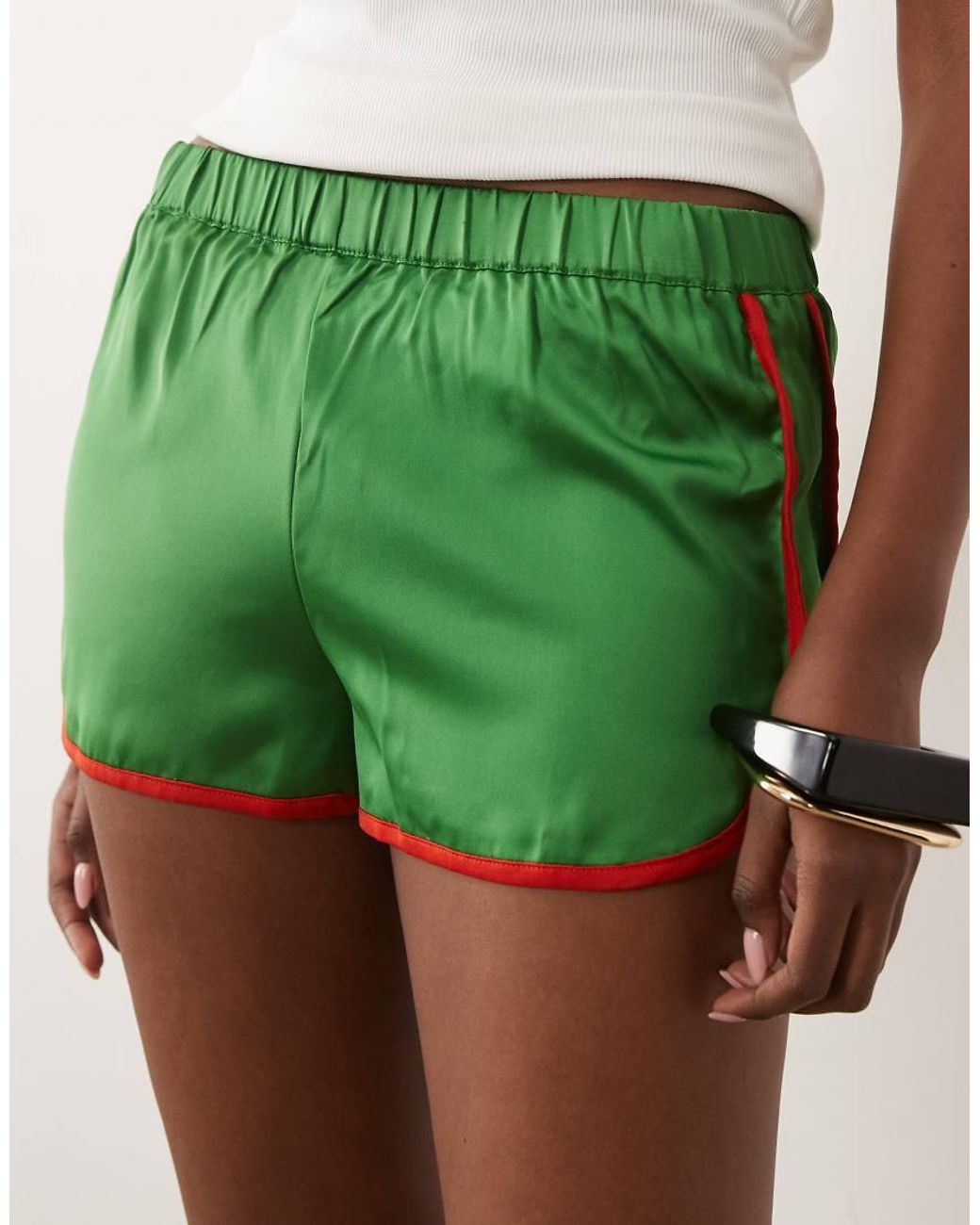 ASOS Green Contrast Seam Satin Runner Short