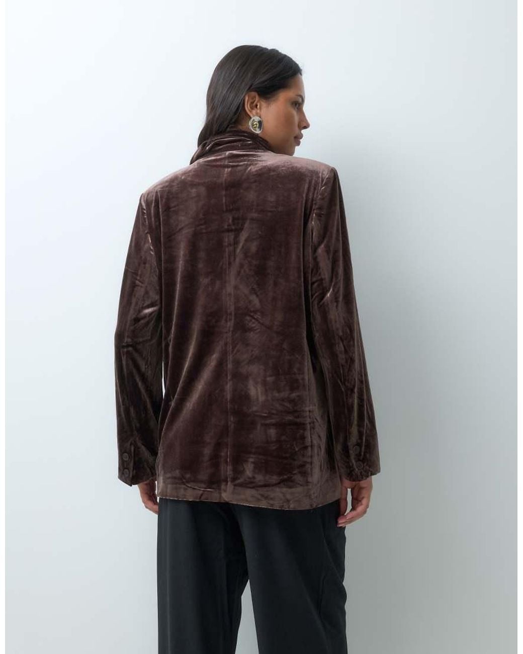 Vila Brown Oversized Tailored Double Breasted Velvet Blazer Co-ord