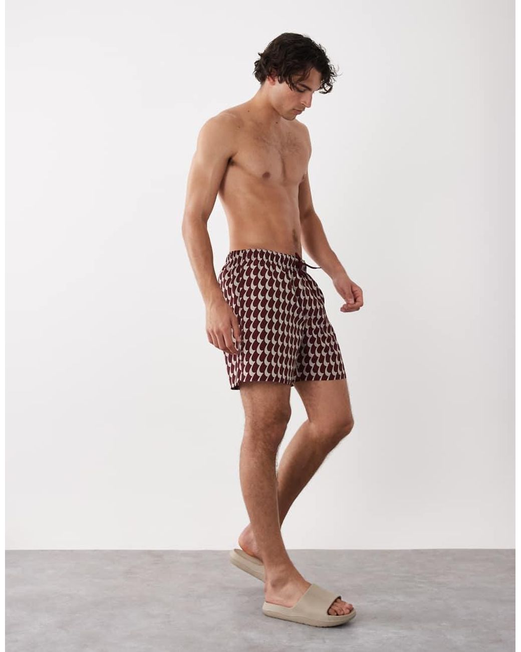ASOS Red Mid Length Swim Shorts for men